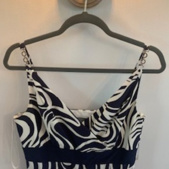 Ann Taylor Silk Navy Blue & White Swirl Print Dress with Accent Straps Size 4 - Picture 2 of 6